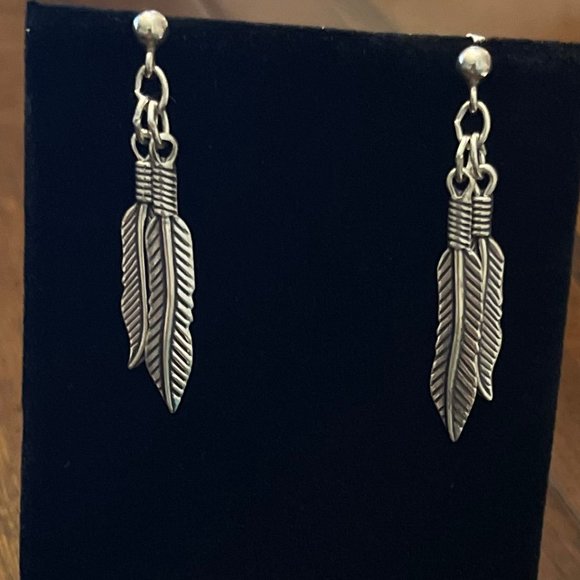 Artisan Sterling Silver Feather Dangle Earrings by Provenance - Picture 3 of 5